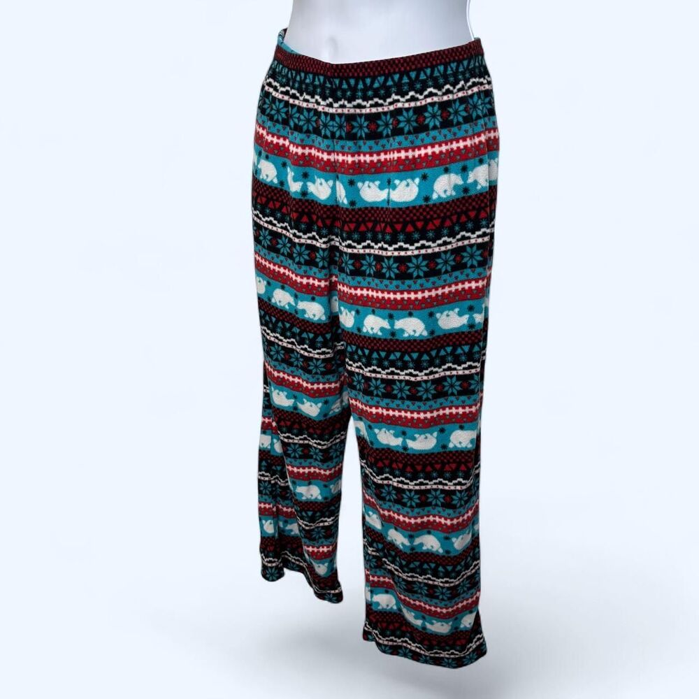 Fair Isle Polar Bear Print Fleece Pajama Pants Girls Size 12 Blue Red Black